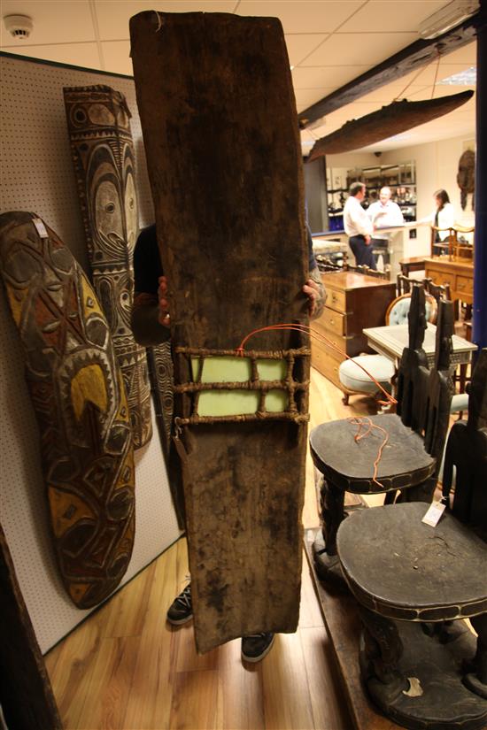 Two Papua New Guinea Sepik River carved and painted tribal shields